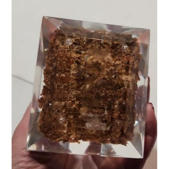 Acrylic Paperweight With Orange and Black Bird On A Branch Inside 4.25" by 5" - Picture 6 of 8